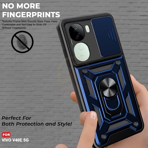 Image of Armor Bumper Back Cover Case for Vivo V40E 5G / iQOO Z9S 5G | Rotating Camera Cover, Ring Holder & Kickstand | Heavy Duty & 360 Degree Protection Vivo V40E 5G / iQOO Z9S 5G Back Cover (Blue)