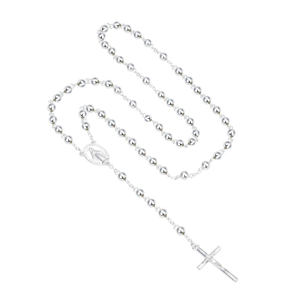 Hombres Mujeres Chapado en Plata Rosario Collar Joyería Crucifijo Cruz Colgante