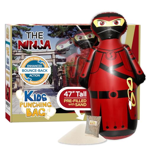 INFLATABLE DUDES Ninja Toy 47 Inches -Kids Punching Bag | Already Filled with Sand| Bop Bag | Inflatable Bopper | Boxing | Ninja Birthday Party | Party Decorations | Punching Bag for Kids- (Sam)