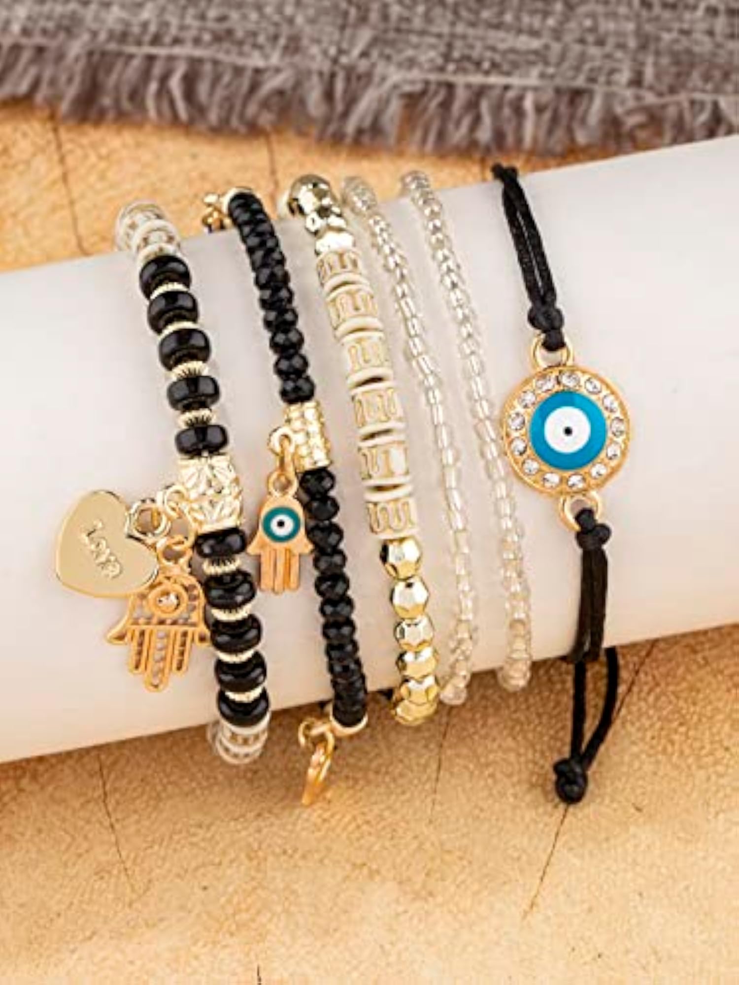 Stylish Evil Eye Multilayer Bangle Bracelet Black