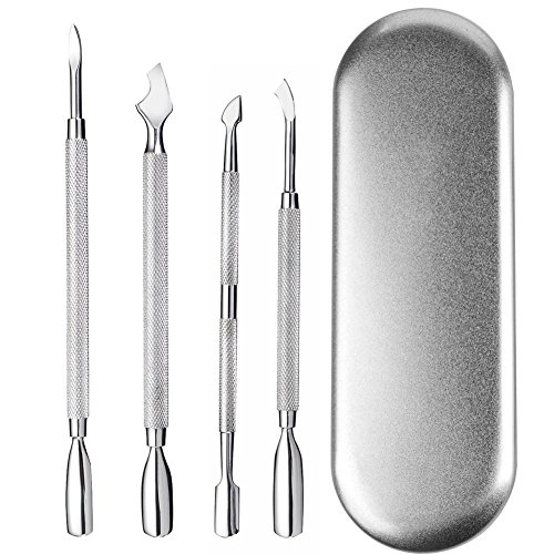 Cuticle Pusher Remover Kit, Cuticle Tools, Manicure Sets, Double Ended, Stainless Steel 4 Piece in Tin Box