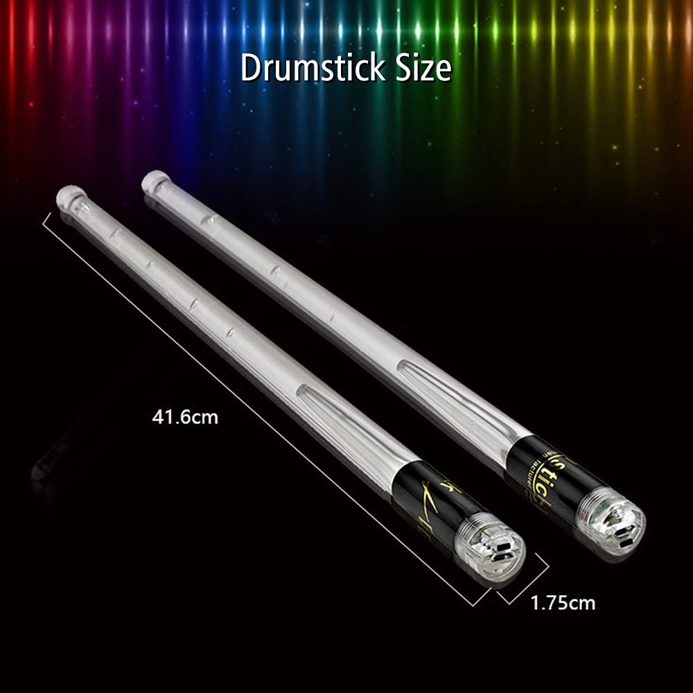 LED Light Up Drumsticks Jazz Drum Sticks 15 Gradient Colorful Lights USB Charging with ON/Off Switch Drumstick Drum Set Accessories
