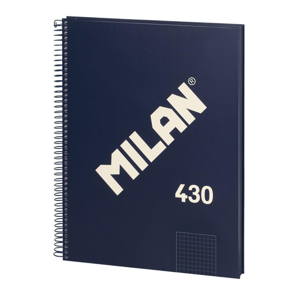 MILAN® Spiral Notebook, Graph Paper, 80 Sheets, A4, 1918 Series, Blue, navy