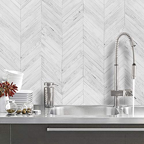 Dicofun White/Grey Herringbone Peel And Stick Backsplash, Vintage Wood Tiles Kitchen Backsplash, Pack Of 10 #TOP4