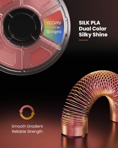 Image of YOOPAI Dual Color Silk PLA Filament 1.75mm, Two-Tone Coextrusion PLA 3D Printer Filament, Shiny Color Change Finish, Enhanced Formula for Stable Printing, 1kg Spool, Pink Gold