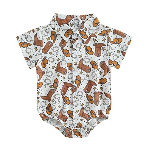 Image of Kayotuas Western Baby Boy Clothes Cowboy Shirt Romper Long/Short Sleeve Button Down Dress Bodysuit Infant Gentleman Outfits