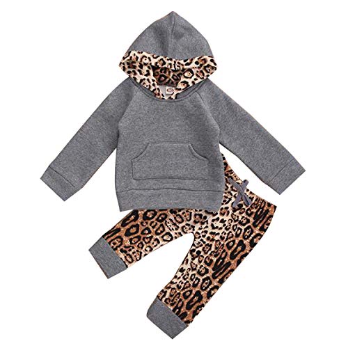 Baby Boy Girl Leopard Print Clothes Long Sleeve Hoodie Pocket Sweatshirt Tops + Pants 2Pcs Casual Fall Winter Outfits Set