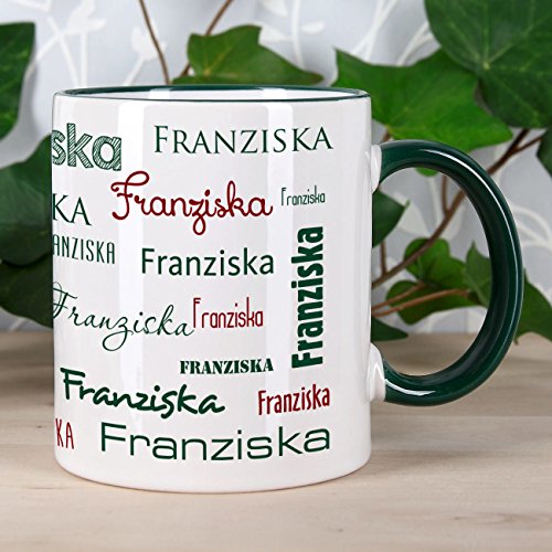 Herz & Heim® Namenstasse in verschiedenen Schriftarten 300 ml aus Keramik mit Farbauswahl Dunkelgrün – Ansicht 2