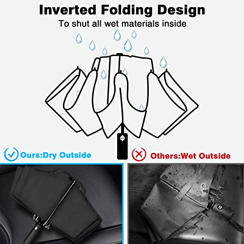 Windproof Umbrella, Vuteehy Travel Umbrella For Rain With 16 Ribs Double Canopy Vented, Waterproof Folding Umbrella With Inverted Design, Auto Open Close, Compact Rain Umbrella For Men And Women Black #TOP1