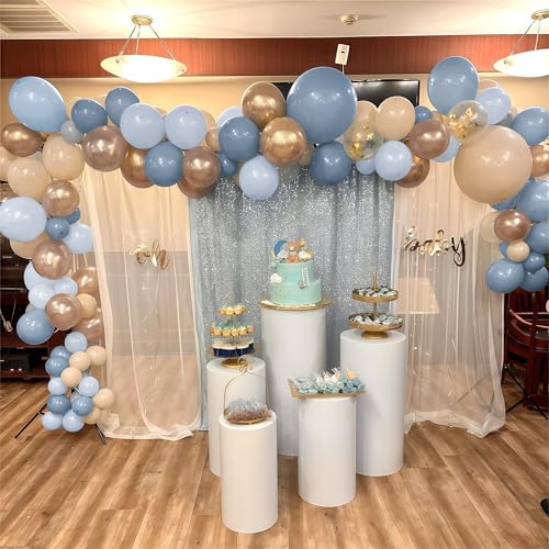 Image of Dusty Blue Balloon Set, 60Pcs 12 Inch Slate Muted Baby Blue Fog Pastel Light Blue White Sand Balloon with Metallic Confetti Champagne Gold Balloons for Boy Birthday Party Baby Bridal Shower Decortaion