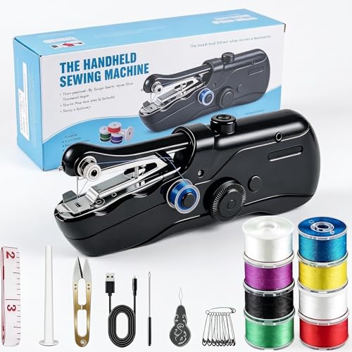 Image of Mini Cordless Handheld Sewing Machine for Clothing DIY Mending | Portable handheld sewing machine for starters, with accessories for fabric repair and travel clothes mending