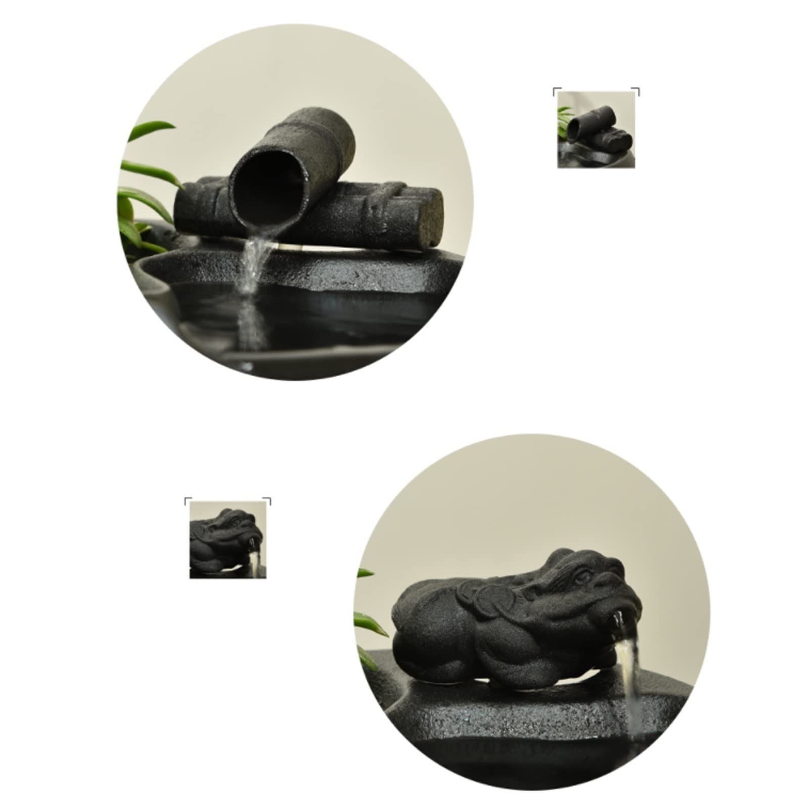 Fuente Decorativa de jardín, Fuente de Agua con Cascada, de cerámica, con Bomba de Agua, Feng Shui Zen, decoración para salón, Dormitorio, Oficina, 31 x 26 x 18 cm, Negro