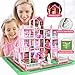 Doll House Set for Girls, Princess House Toys with 4 Dolls Furniture and 4-Story 11 Rooms,Pretend Play DIY with Light Strip for Kids, Building Dolls Playset Toys Kit Gift for Ages 3 4 5 6+