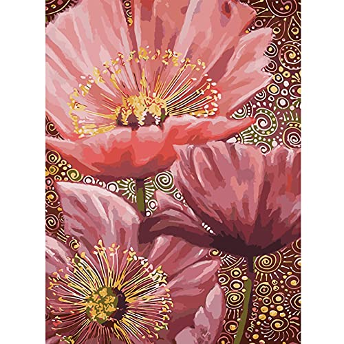 WACYDSD Peindre en Chiffres Rose Trois Fleurs Cadeau Unique de Bricolage Peinture à l'huile Peinte à la Main pour des œuvres d'art à la Maison de décoration Murale sans Cadre Cover