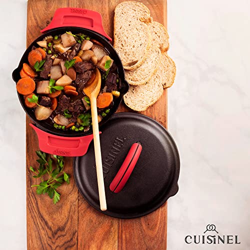 Cuisinel Cast Iron Skillet With Cast Iron Lid - 8"-Inch Dual Handle Frying Pan + Pan Scraper + Silicone Handle Cover - Pre-Seasoned Oven Safe Cookware - Indoor/Outdoor, Grill, Stovetop, Induction Safe #TOP5