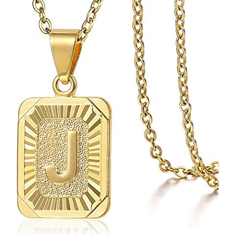 Trendsmax Mens Womens Yellow Gold Plated Initial Capital Letter J Pendant Charm Rolo Chain Necklace 18inch Cover
