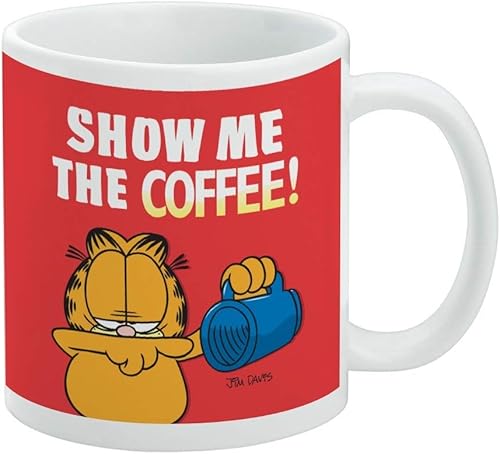 Garfield Show me the Coffee! Taza de café de cerámica, tazas de regalo novedosas para café, té y bebidas calientes, 11 onzas, color blanco