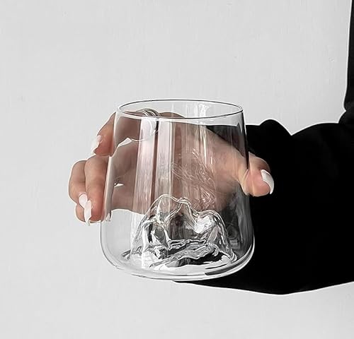 Raineed ガラスコップ 山岳デザイン 耐熱ガラス マグカップ 取っ手付き ティーカップ 380ml コーヒーカップ シンプル 品茗杯 ペアカップ 食器 来客用 花茶 紅茶 女性向け ティータイム 自宅用 オフィス 洗いやすい 透明グラス 贈り物 プレ