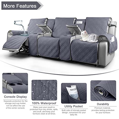 Image of TAOCOCO Non Slip Recliner Sofa Covers for 3 Cushion Couch, Waterproof Reclining sofa cover for Leather Sofa with Console, Split Reclining Couch Cover Recliner Furniture Protector (3 Seater, Dark Grey)