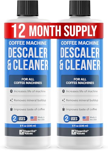 Essential Values Descaling Solution for Delonghi Keurig Breville Nespresso (4 Uses) - Coffee Machine Descaler Cleaner - Liquid To Descale Automatic Coffee Makers & Espresso Machines