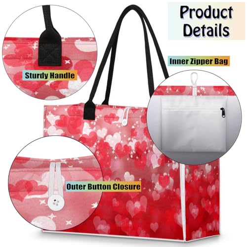 Shiny Heart Red Tote Bag for Women Large Beach Bag Reusable Tote Bags for Work Travel Beach Shopping4