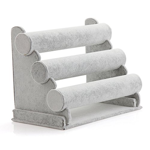 Pannow - Soporte de pulsera de terciopelo gris de 3 niveles para reloj, collar de joyería, organizador de joyería de escritorio para organización en el hogar