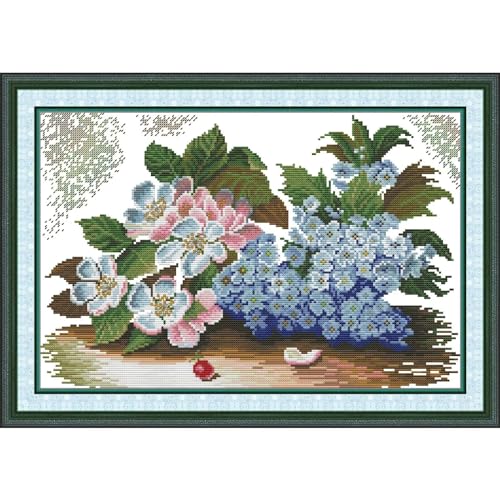 Image of Cross Stitch Kits for Adults Full Range of DIY Stamped Cross Stitch Kits Lilac and Apple Blossom Pattern for Gift and Home Decor 14CT 2 Strands 17.3x12 inch