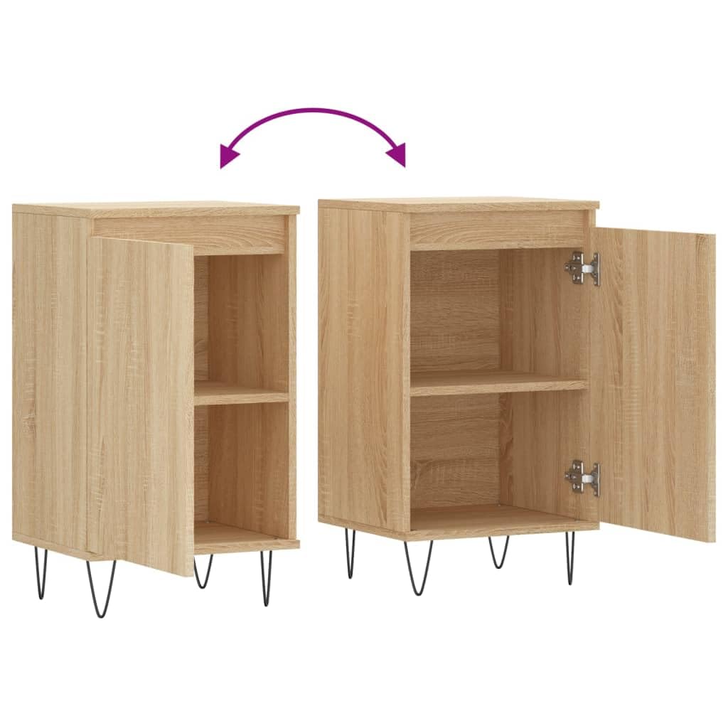 Aparador de madera de roble Sonoma moderno con patas de metal y dos compartimentos, aparador duradero con superficie lisa para el salón con superficie de presentación