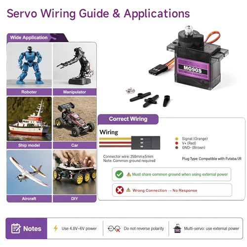 Image of Miuzei MG90S 9G Micro Servo Motor Metal Geared Motor Kit for RC Car Robot Helicopter, Mini Servos for Arduino Project (4)