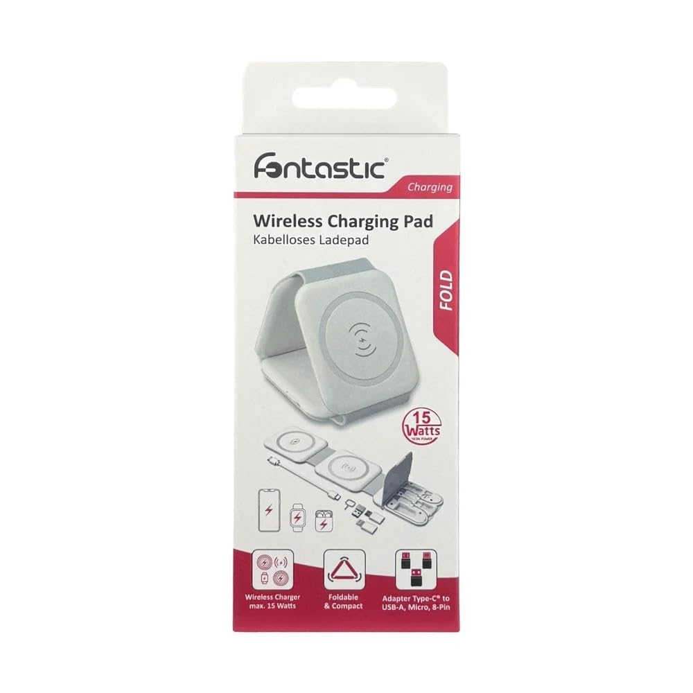 FONTASTIC 263446 Stazione di Ricarica Wireless Qi Magnetica Pieghevole per Smartphone e Smartwatch Bianco