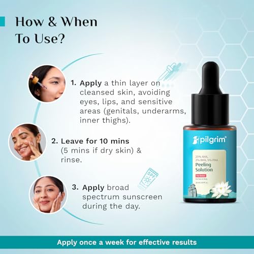 Image of Pilgrim 25% AHA + 2% BHA + 5% PHA Peeling Solution 30ml (Pack of 3) For Face & Body |10-Minute Facial At Home|Gentle Exfoliating Serum for Tan Removal |For Glowing Skin, Even Skin Tone, Pore Cleansing