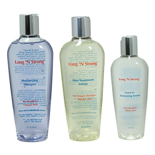 Want Longer Hair? Want Stronger Hair? Grow Hair Fast! Buy Long  N StrongÂ® - Complete Treatment Set (Lotion, shampoo and texturizing serum) - Longer, Thicker Hair! - Split End Repair - Split end treatment!