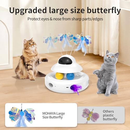 MOHAYA Cat Toys,4-in-1 Interactive Cat Toy for Indoor Cats with Laser, Fluttering Butterfly, Moving Feather and Track Balls - USB Rechargeable Self-Play Kitten Toy (White) - Image 6