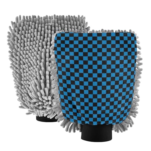 Manopla de microfibra para lavado de coche, diseño de tablero de ajedrez, antiarañazos, 2 unidades