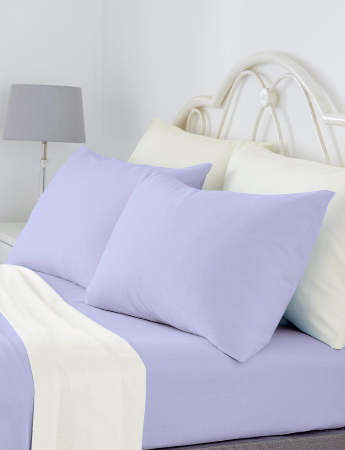 Vantona Plain Dyed Napguard Flannelette Pillowcase Pair 170gsm Brushed Cotton Lilac One