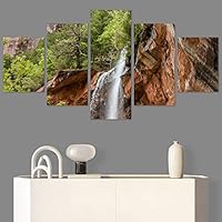 SIGNWIN 5 Panel Canvas Wall Art Mountain Waterfalls for Home Decorations Ready to Hang - 60
