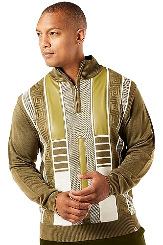 STACY ADAMS Men's Faux Leather Trimmed Dressy Sweater