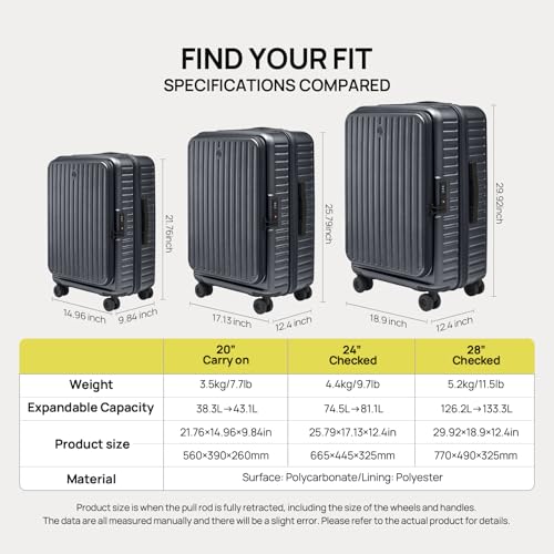 Image of NINETYGO Top Opening 24 Inch Medium Checked Luggage, Expandable & Lightweight, Scratch Resistant PC Hardside with Deep Cabin Design, TSA Lock & 360 Spinner Wheels (Dark Grey, Alps)