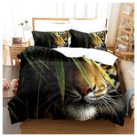 Påslakan dubbelsäng Black woods tiger 3D-sängkläder set för vuxna tonåringar barn, med dragkedja hemtextil