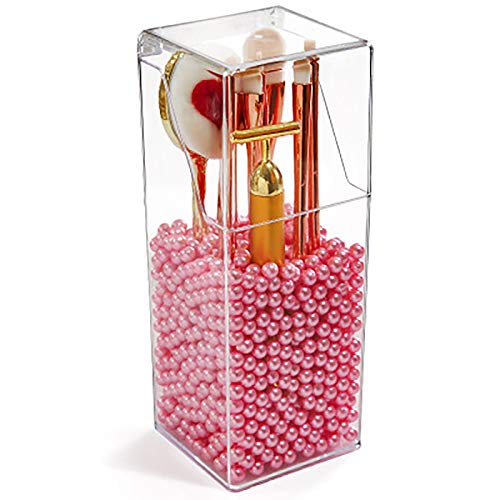 Preisvergleich Produktbild LJJ Make-up-Bürsten-Halter staubdicht Augenbrauenstift Aufbewahrungsbox mit Deckel Transparent Make-up Pinsel Lagerung Eimer mit weißen Perlen