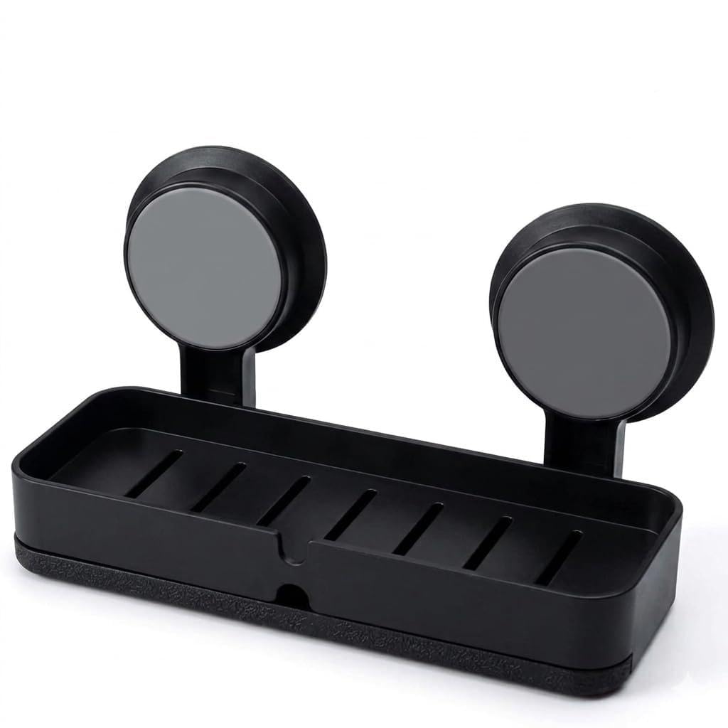 Heavy-Duty Vacuum Suction Wall-Mounted Soap Holder & Shower Caddy - Drill-Free Waterproof Soap Tray for Bathroom and Kitchen (Black, Pack of 1)-picture-22