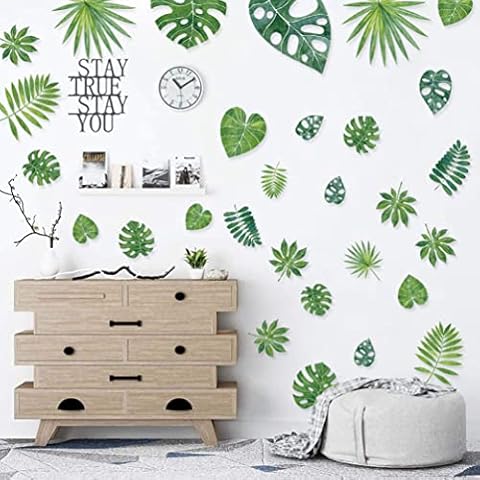 Leaf Wall Decals, Wall Vinyl Decals Tropical Plant Stickers for Office Bedroom Living Room Classroom Parties Decoration Cover