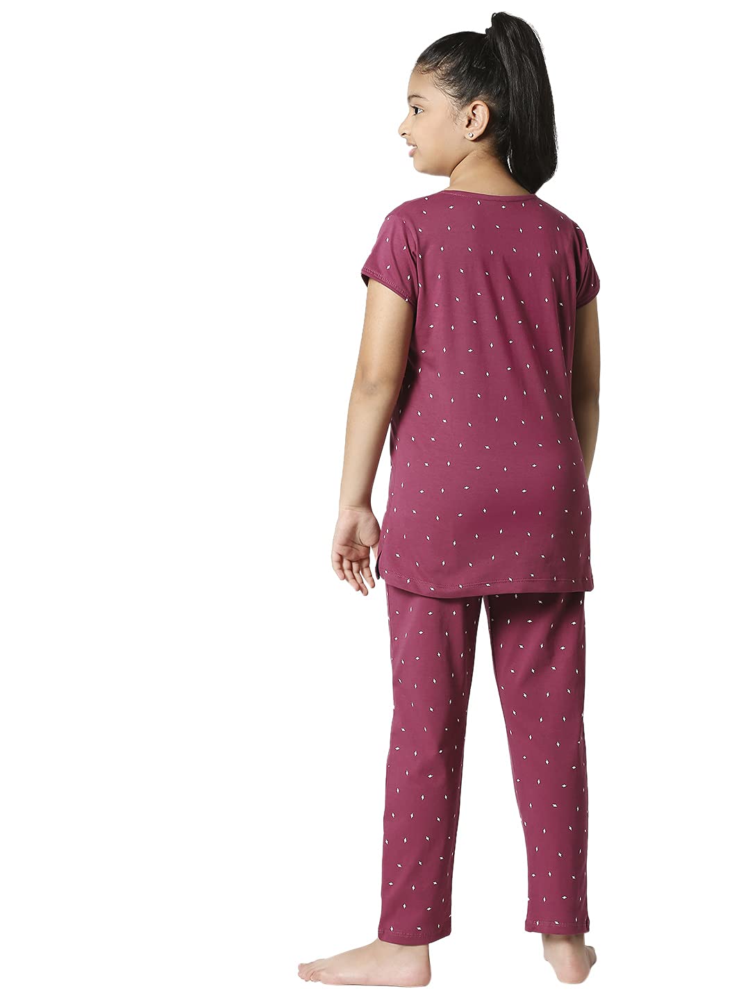 ZEYO Girls Night Suit Set Cotton Flash Print Purple Night dress 5519 1