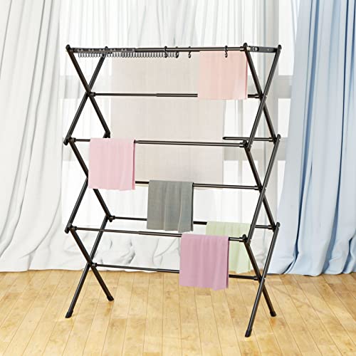 KeingGcopr-Household-Indoor-Foldable-Drying-Rack-Clothing-Laundry-Drying-Rack-40-x-288-x-142-Space-Saving-IndoorOutdoor-Black