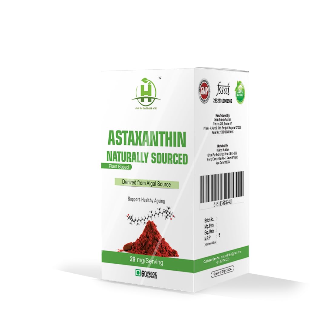 Healthy Nutrition - Just for the Health of it Astaxanthin 29Mg - Naturally Sourced From Algae - Healthy Ageing (60 Capsules)