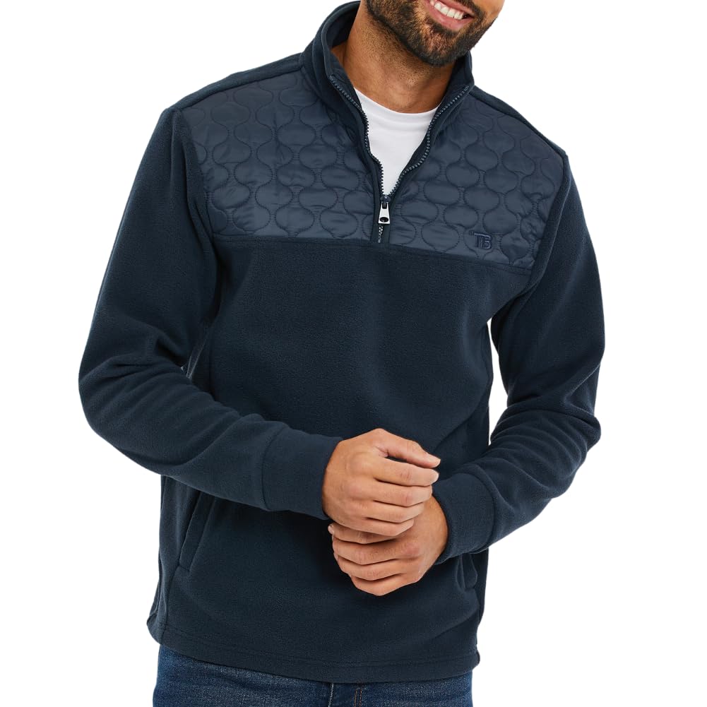 Threadbare 'Pedro' Men's Quolted Quarter Neck Zip Fleece Sweatshirt, Navy, S