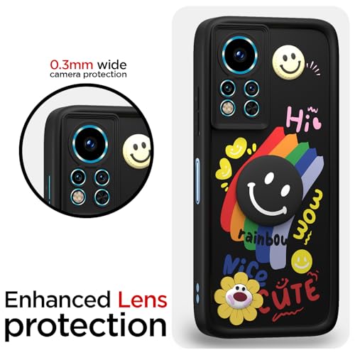 Image of Pikkme Back Cover for Infinix Note 12i | Soft Silicone| Cute Rainbow Smile & 3D Cartoon Flower Design | Shockproof Raised Camera Protection Bumper Case (Black)
