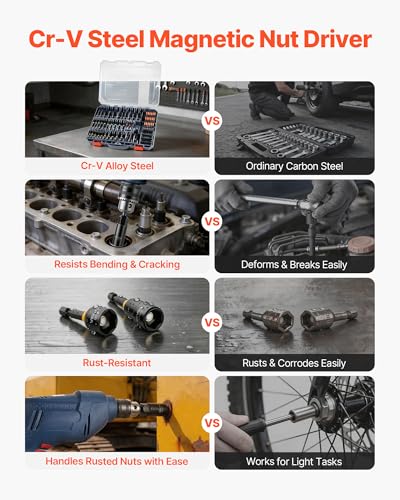 Image of VEVOR 80-Piece Premium Magnetic Impact Nut Driver Set, Metric & SAE Sizes | with Socket Adapters, Bit Holder, Wing Nut Driver, Universal Sockets, Quick Release Extension, Power Bits, Storage Box