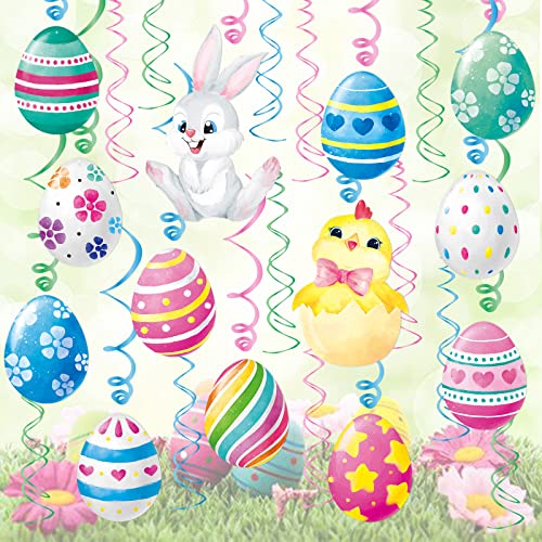 FRIDAY NIGHT 30pcs Easter Hanging Swirl Decorations Cute Bunny Eggs Party Decor for Kids School Office Indoor Supplies Gifts Spring Home Decor
