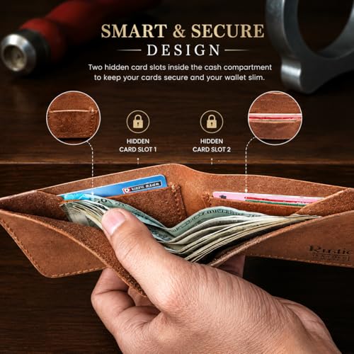 Image of Men's Bi-Fold Wallet - Genuine Rustic Brown Leather, 6 Card Slots & Cash Compartment, Easy Access Design, Hand Crafted- Stylish & Durable Wallet Gift
